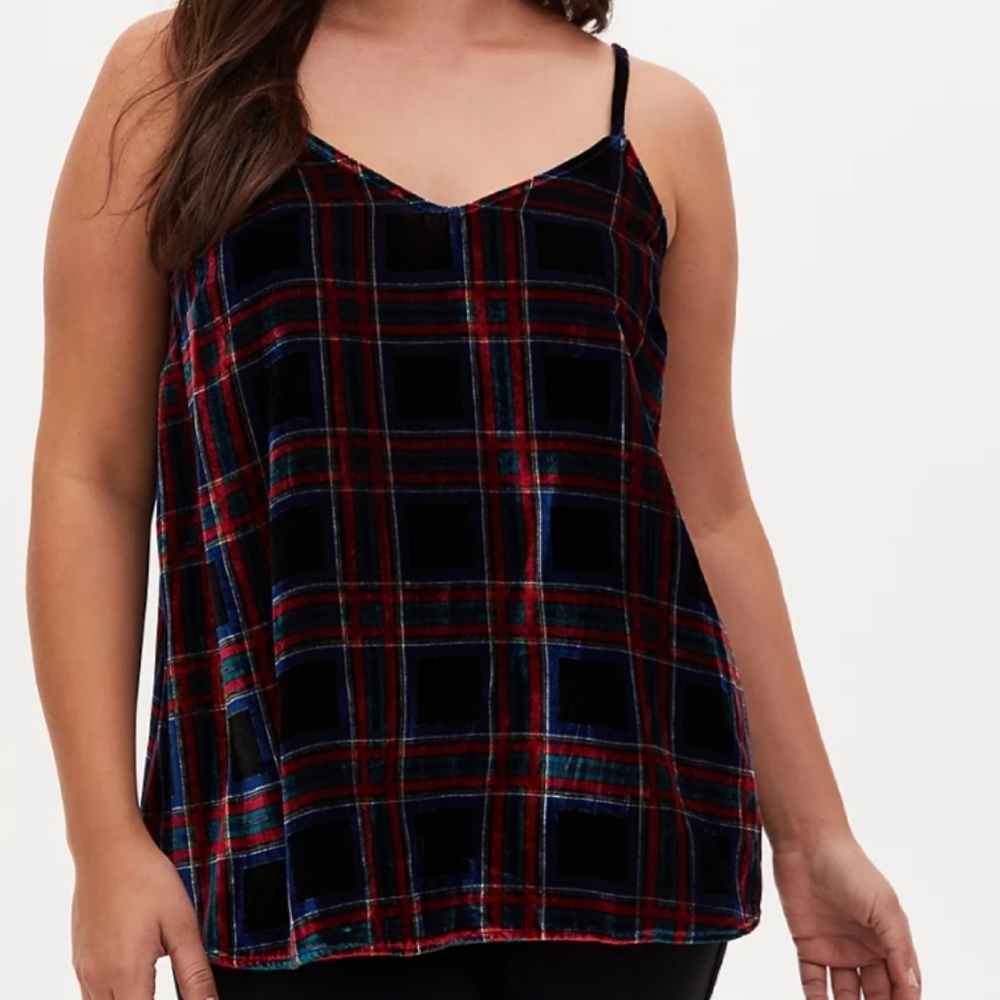 Torrid Sophie Dark Academia Whimsigoth Tartan Velvet Multi Plaid Cami size 1X